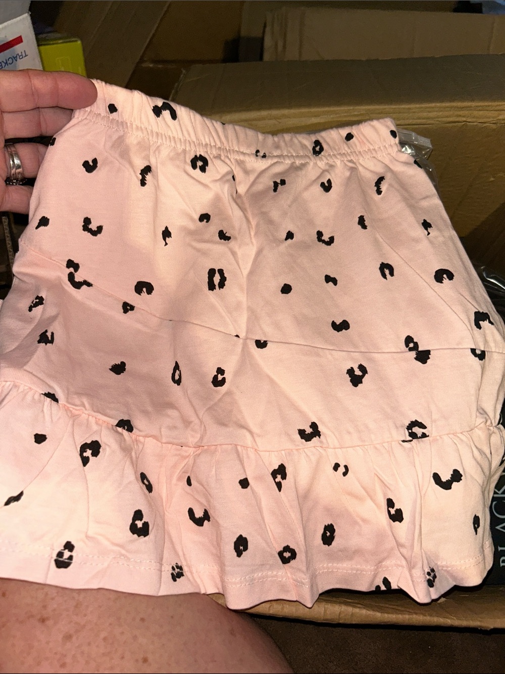 Girls  Pink Ruffle Skirt with Black Spot Print